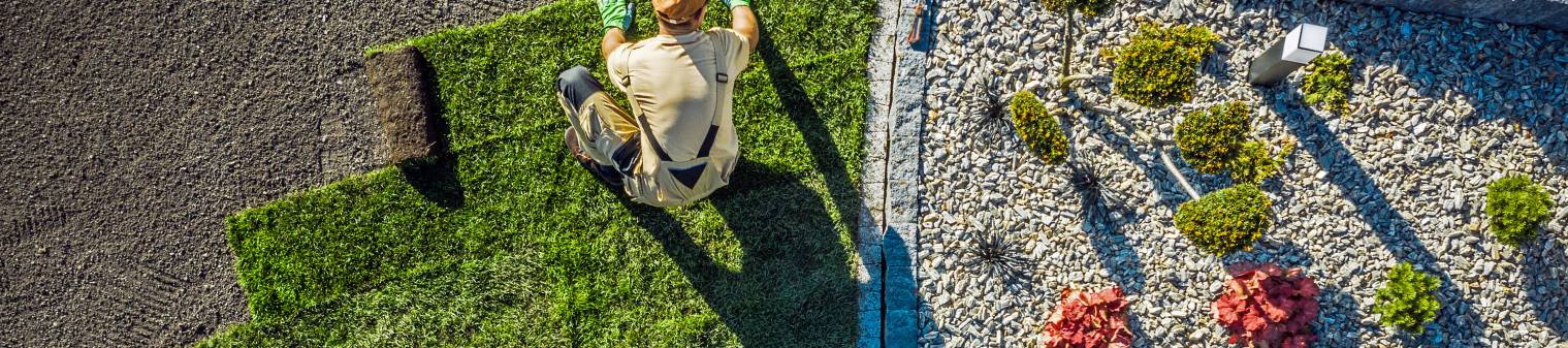 Landscaping Contractor Installing New Turf in Backyard